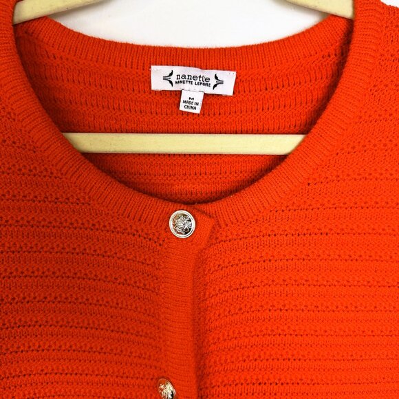 Nanette Lepore Women's Cable Knit Pocket Cardigan Buttons Front Pockets Orange - Picture 5 of 6